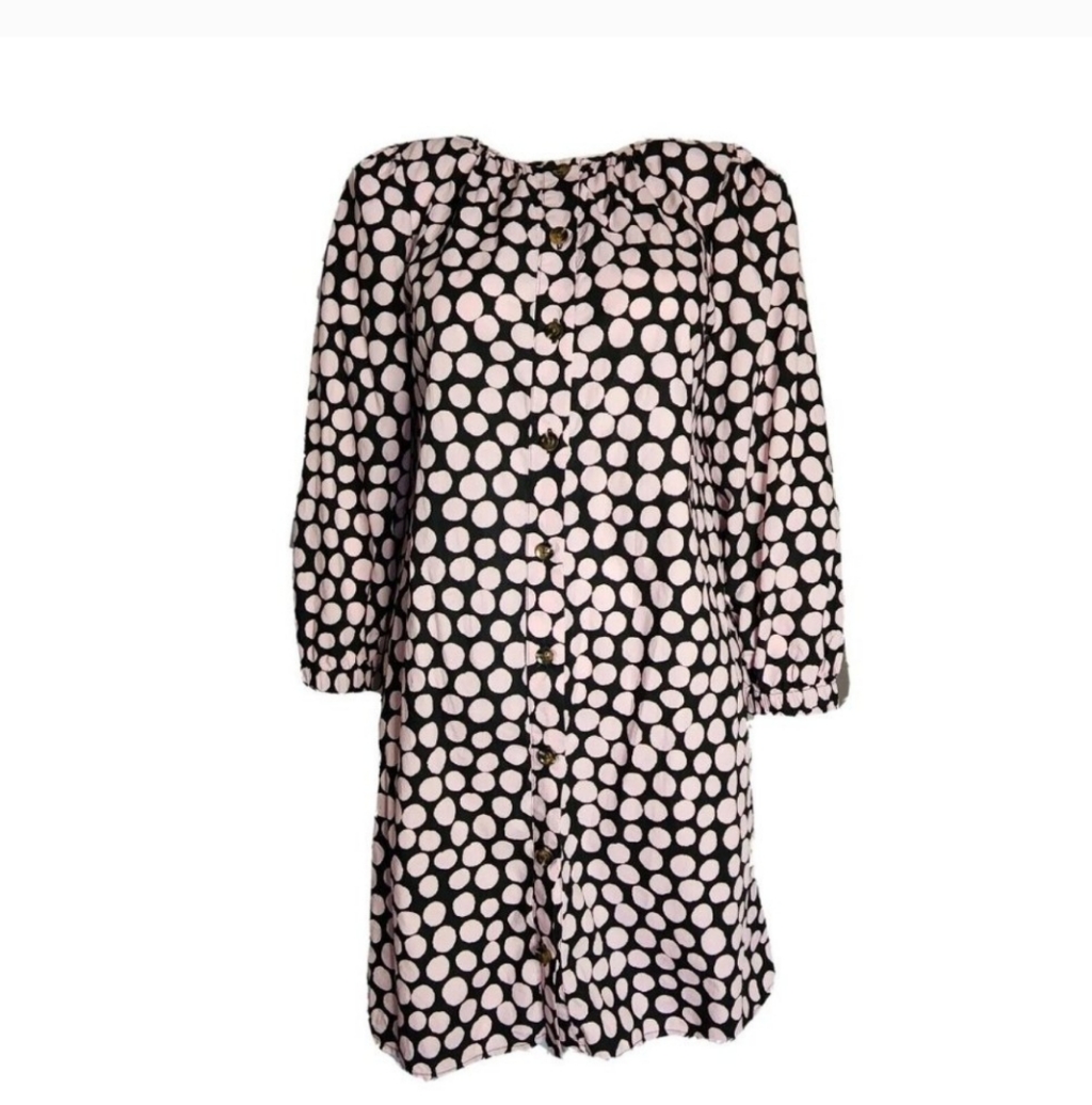 Women’s Puff 3/4 Sleeve Shirt Dress Pink Polkadot Who What Wear Pockets